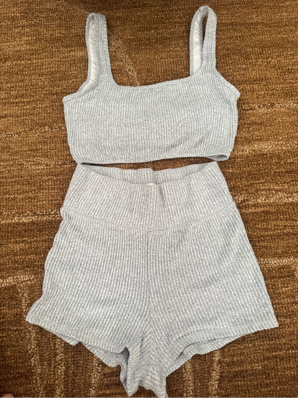Abercrombie & Fitch Light Gray Ribbed Crop Tank and High-Waist Shorts Set